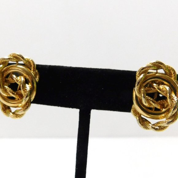 Triple Knotted Braided Rope Gold Tone Clip on Earrings Womens Fashion Jewelry - Picture 3 of 7